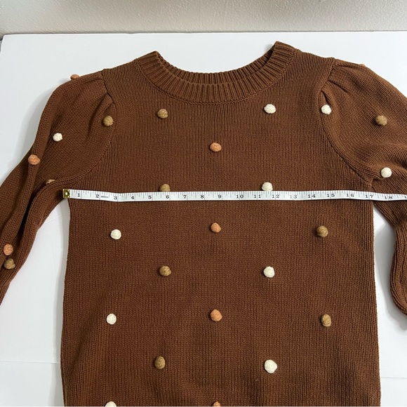 Blu Pepper Brown Pullover Sweater With Poms Womens Size M Sleeveless Crew Neck - Picture 8 of 10